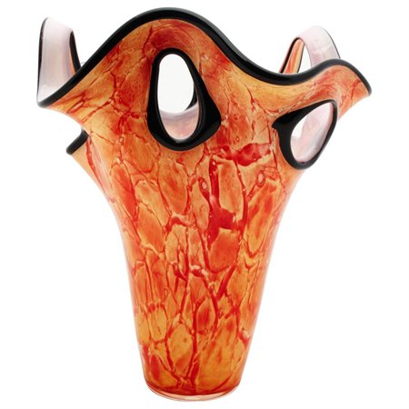 Luxury Lane Hand Blown Red Orange Abstract Art Glass Vase